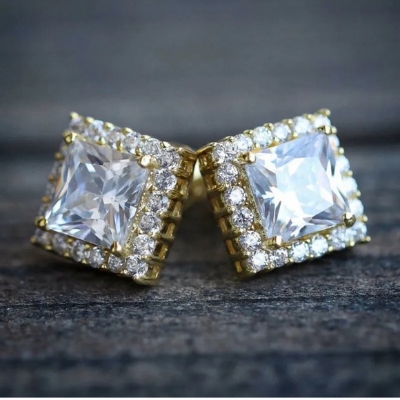 Diamond Cubic Zirconia Gold Plated Stud Earrings - Picture 3 of 6